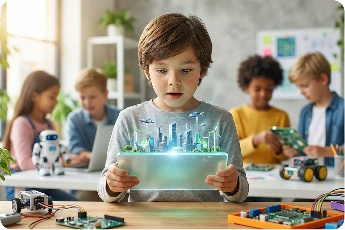 Confident teacher explaining lesson to pupils